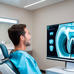 **Prompt 1: The Future of High-Tech Dentistry**
    A futuristic, pristine dental clinic interior. A focused dentist, in modern scrubs, stands next to a patient in a sleek dental chair, intently viewing a large, interactive transparent screen displaying a highly detailed 3D intra-oral scan and AI-driven diagnostic overlays of teeth and gums. In the background, a compact, advanced 3D printer is visibly fabricating a custom dental restoration (e.g., a crown). The scene emphasizes precision, innovation, and immediate, in-house solutions. Bright, clean lighting, with subtle glowing digital interfaces enhancing a high-tech, efficient atmosphere.